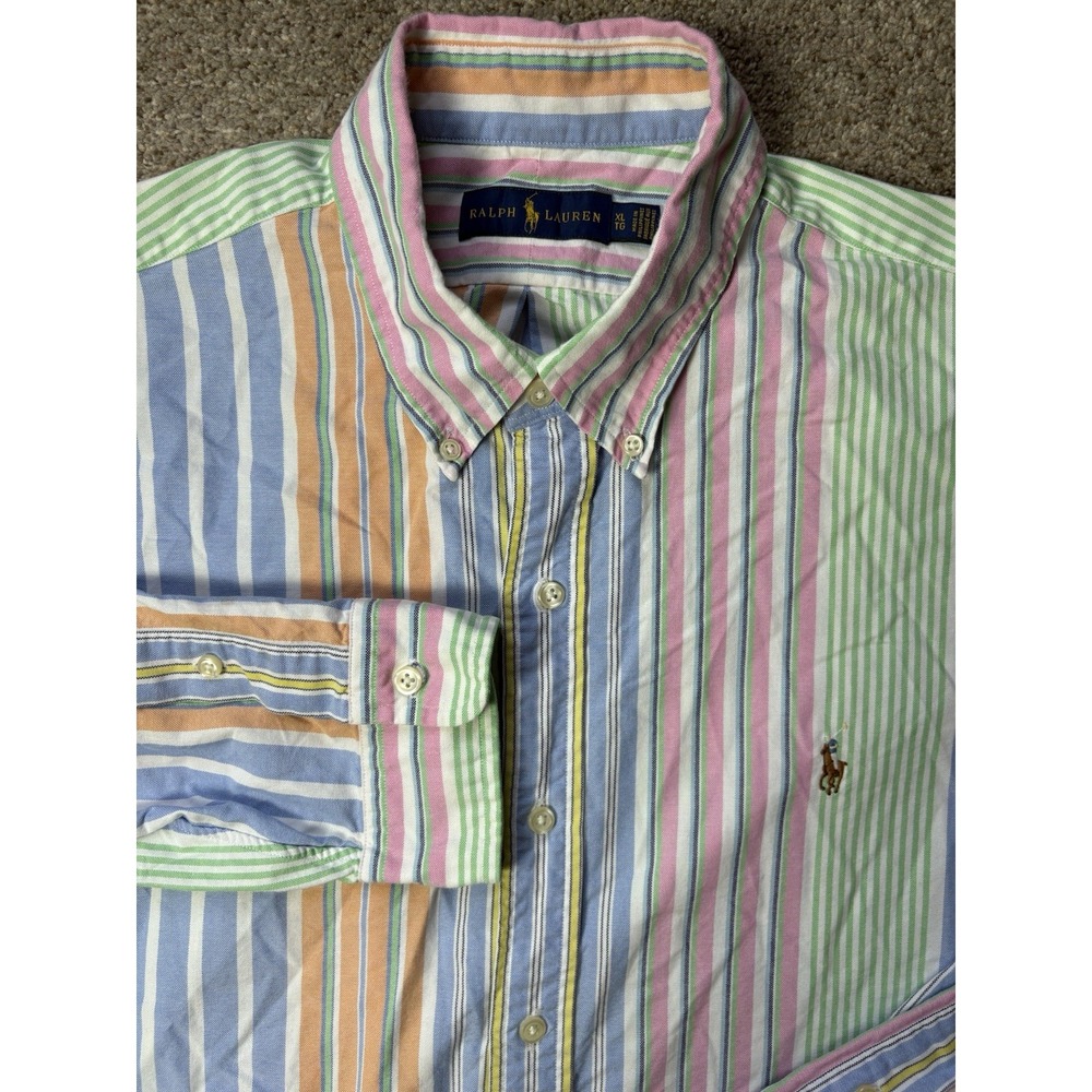 Polo Ralph Lauren Men's XL Oxford Fun Striped Button Down Shirt‎ Long Sleeve